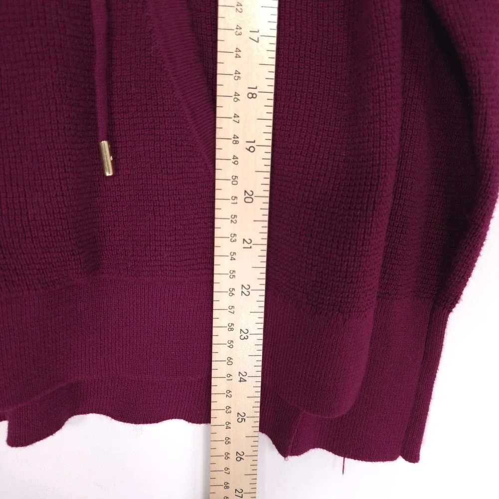 MICHAEL KORS Women's New Sweater SMALL Burgundy Hoodie Waffle Knit QF561C6AP6